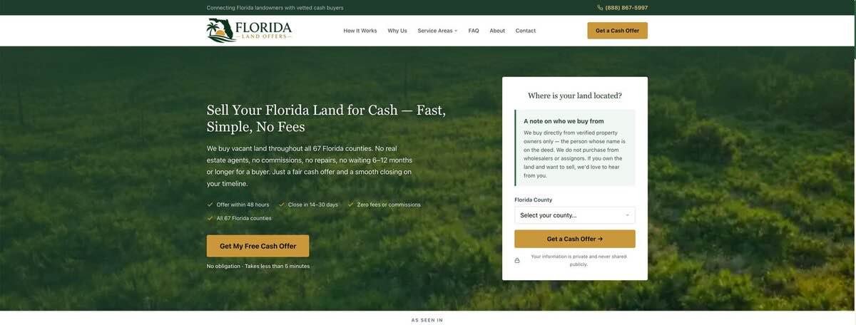 FloridaLandOffers.com homepage