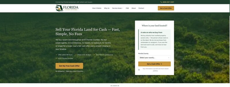 FloridaLandOffers.com homepage
