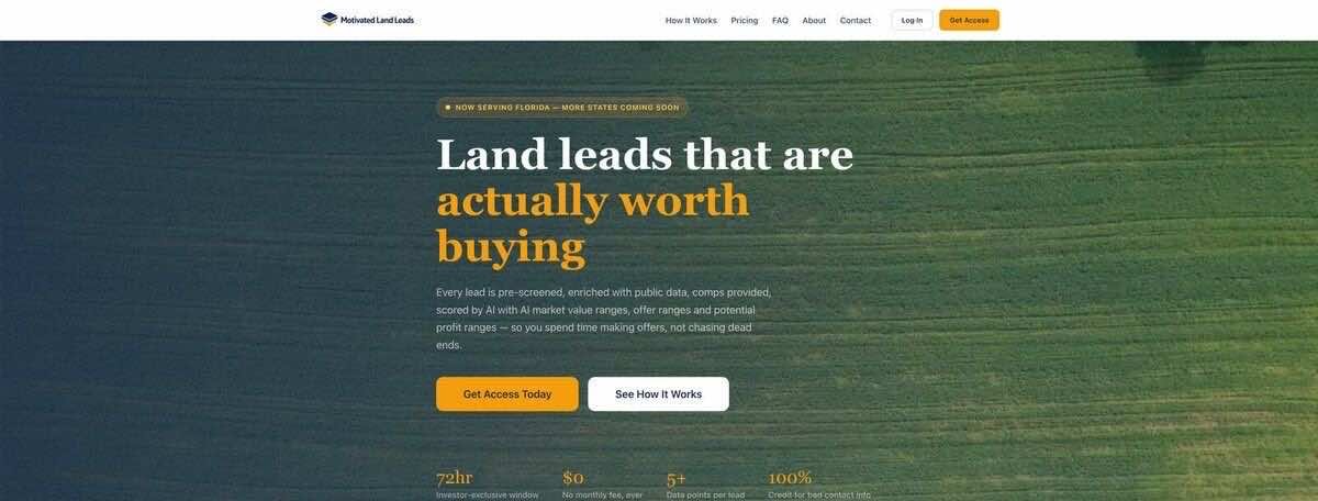 MotivatedLandLeads.com homepage