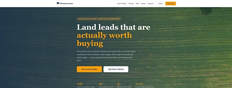MotivatedLandLeads.com homepage