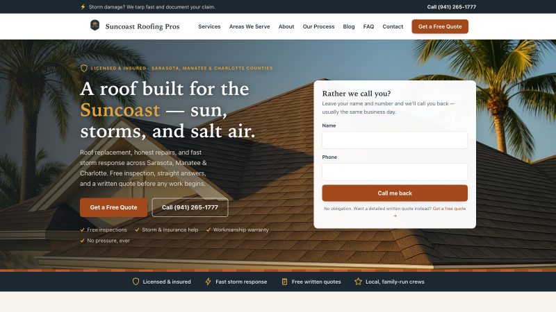 Suncoast Roofing Pros homepage