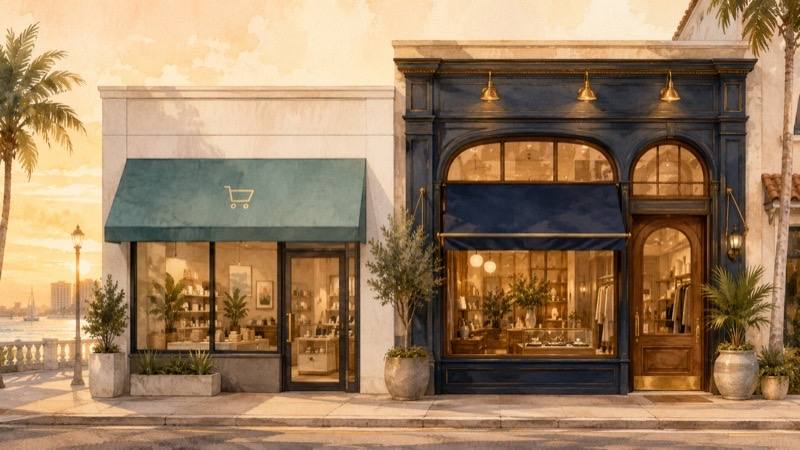 Custom-coded vs Shopify - conceptual comparison illustration - Suncoast Local